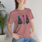 Christmas Shirts/ Watercolor Tie Dye Leopard Print Holiday Trees With Purple, Teal, Pink Bows T shirts