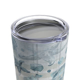 Nautical Watercolor Stainless Steel 20oz Tumbler/ Ocean Blue Seashells And Fish Weathered Wood Travel Mug Gift