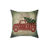 Christmas Pillow/ Farmhouse Christmas Sweater Old Fashion Truck And Tree Vintage Green Parchment Background Holiday Décor