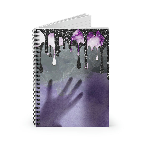 Halloween Journal/ Creepy Purple And Gray Shadow Alien Ghost Hand With Glitter Imaged Black Drips Notebook/ Diary Gift