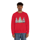 Christmas Sweatshirt/ Watercolor 3 Pine Trees Black And White Deer/ Green Holly Leaves Pajama Winter Fleece Sweater