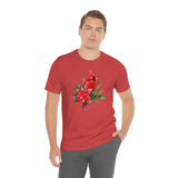 Christmas Shirts/ Red Cardinal With Pine Tree Branches, Holly And Poinsettia Winter Holiday T shirts