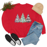 Christmas Sweatshirt/ Watercolor 3 Pine Trees Black And White Deer/ Green Holly Leaves Pajama Winter Fleece Sweater