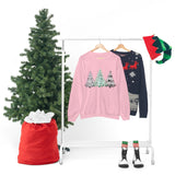 Christmas Sweatshirt/ Watercolor 3 Pine Trees Black And White Deer/ Green Holly Leaves Pajama Winter Fleece Sweater