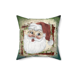 Christmas Pillow/ Vintage Old Fashion Retro Santa Claus Plaid And Holly Frame On Green Ombre Parchment Background Holiday Décor
