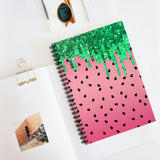 Watermelon Journal/ Watercolor Pink Summer Glam Glitter Green Drips Summer Notebook/ Diary Gift