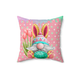 Easter Gnome Pillow/ Bunny Gnome With Tulips On Mint Polkadots And Watercolor Drips Spring Décor