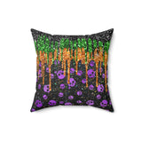 Halloween Throw Pillow/ Purple Skulls Glam Glitter Imaged With Green and Black Drips Decor