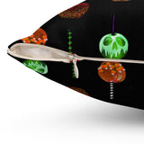 Halloween Throw Pillow/ Caramel Decorated Candy Apples With Glitter Imaged Green, Orange And Black Drips Decor