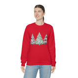 Christmas Sweatshirt/ Watercolor 3 Pine Trees Black And White Deer/ Green Holly Leaves Pajama Winter Fleece Sweater