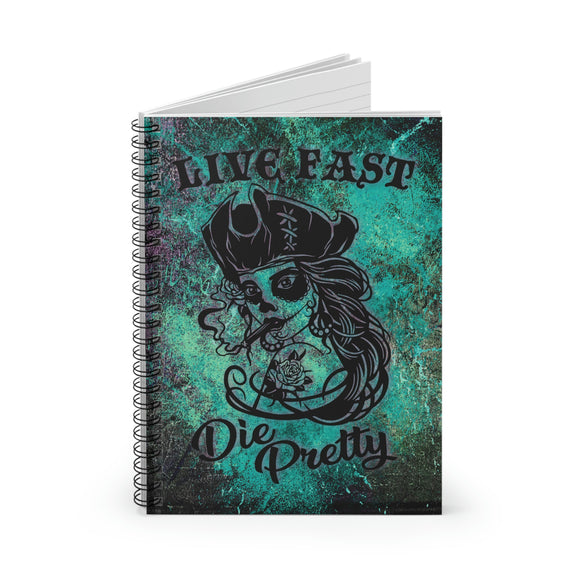 Pirate Sugar Skull Journal/ Gothic Grunge Live Fast Die Pretty Notebook/ Diary Gift