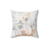 Autumn Fall Pillow/ White And Silver Glitter Imaged Glam Pumpkins With Watercolor Orange Leaves Decor