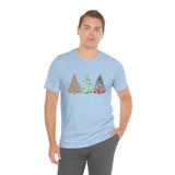 Christmas Shirts/ Watercolor 3 Pine Trees Stripe, Holly Leaves, Snowflakes T shirts
