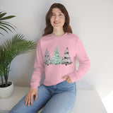 Christmas Sweatshirt/ Watercolor 3 Pine Trees Black And White Deer/ Green Holly Leaves Pajama Winter Fleece Sweater