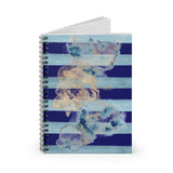 Nautical Journal/ Navy Blue Stripe Ocean Wave Swirls Coastal Tropical Summer Notebook/ Diary Gift