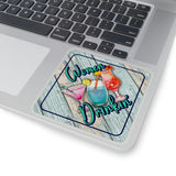 Tropical Drinking Stickers/ Women Drinkin’ Beach Caution Sign Laptop Decal, Planner, Journal Vinyl Stickers