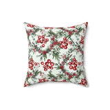 Christmas Pillow/ Watercolor Vintage Winter Forest Mistletoe, Red Holly Berries, Pinecones And Stems Holiday Décor