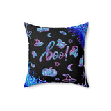 Halloween Throw Pillow/ Boo Glam Blue Ghosts, Witch Hat, Pumpkins, Moon And Stars Decor
