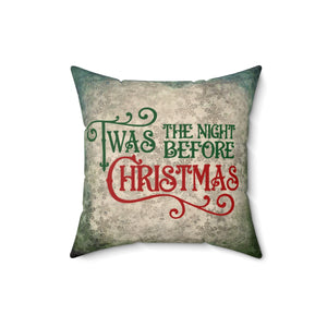 Christmas Pillow/ Vintage Twas The Night Before Christmas Quote On Old Fashion Grunge Green Snowflake Background Holiday Décor