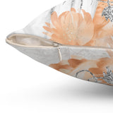 Autumn Fall Pillow/ White And Silver Glitter Imaged Glam Pumpkins With Watercolor Orange Leaves Decor