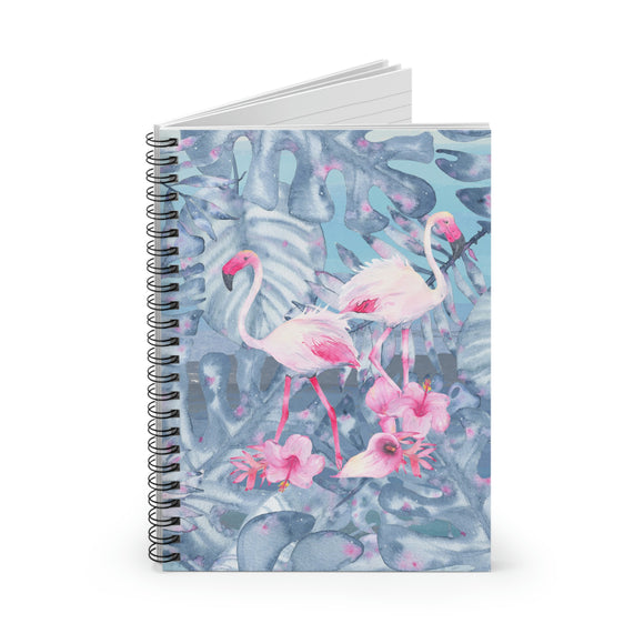 Pink Flamingos Journal/ Tropical Leaves Hibiscus Flowers Coastal Tropical Summer Notebook/ Diary Gift