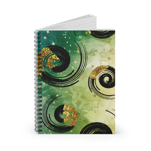 Swirls Journal/ Black And Gold Swirls Abstract Watercolor Green And Gold Stars Notebook/ Diary Gift