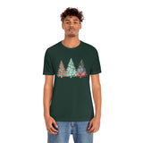 Christmas Shirts/ Watercolor 3 Pine Trees Stripe, Holly Leaves, Snowflakes T shirts