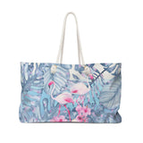 Flamingo Tote Rope Handle Bag/ Tropical Leaves Hibiscus Flowers Coastal Large Weekender Beach Bag