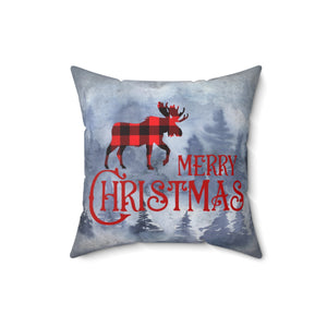 Christmas Pillow/ Red, Black Buffalo Plaid Moose Merry Christmas Watercolor Winter Forest Holiday Décor