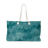Nautical Tote Rope Handle Bag/ Blue Curled Ocean Waves Digital Watercolor Illustration Coastal Tropical Large Weekender Beach Bag