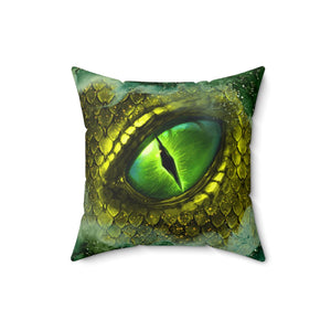 Halloween Throw Pillow/ Glam Ink Gothic Green Medieval Dragon With Mountain Fog Decor