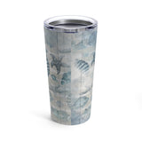 Nautical Watercolor Stainless Steel 20oz Tumbler/ Ocean Blue Seashells And Fish Weathered Wood Travel Mug Gift