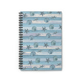 Nautical Journal/ Blue Stripe Watercolor Seashell Illustration Coastal Tropical Summer Notebook/ Diary Gift