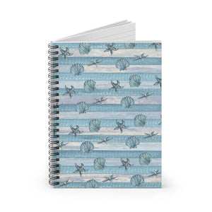 Nautical Journal/ Blue Stripe Watercolor Seashell Illustration Coastal Tropical Summer Notebook/ Diary Gift
