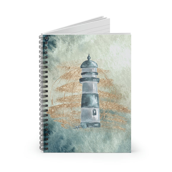 Nautical Journal/ Navy Lighthouse Seashells Watercolor Coastal Tropical Summer Notebook/ Diary Gift