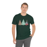 Christmas Shirts/ Watercolor 3 Pine Trees Stripe, Holly Leaves, Snowflakes T shirts