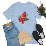 Christmas Shirts/ Red Cardinal With Pine Tree Branches, Holly And Poinsettia Winter Holiday T shirts