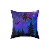 Halloween Throw Pillow/ Spooky Flying Witch Silhouette In Blue Starry Night Sky Decor