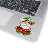 Christmas Stickers/ Holiday Sweater Hat Gnome With String Lights Laptop Decal, Planner, Journal Vinyl Stickers