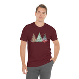 Christmas Shirts/ Watercolor 3 Pine Trees Stripe, Holly Leaves, Snowflakes T shirts