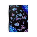 Halloween Journal/ Glam Blue Ghosts, Witch Hat, Pumpkins, Moon And Stars Notebook/ Diary Gift