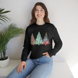 Christmas Sweatshirt/ Watercolor 3 Pine Trees Stripe, Holly Leaves, Snowflakes Pajama Winter Fleece Sweater