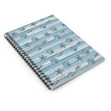 Nautical Journal/ Blue Stripe Watercolor Seashell Illustration Coastal Tropical Summer Notebook/ Diary Gift
