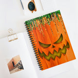 Halloween Journal/ Evil Jack Olantern Pumpkin With Green, Black And Orange Glitter Imaged Drips Notebook/ Diary Gift