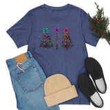 Christmas Shirts/ Watercolor Tie Dye Leopard Print Holiday Trees With Purple, Teal, Pink Bows T shirts