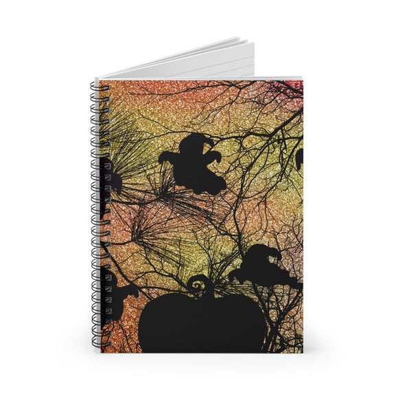 Halloween Journal/ Spooky Ghosts And Pumpkin Silhouettes In Orange Sunset Notebook/ Diary Gift