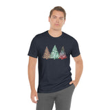 Christmas Shirts/ Watercolor 3 Pine Trees Stripe, Holly Leaves, Snowflakes T shirts