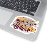 Christmas Stickers/ Red Believe In Santa Sleigh And Reindeer Laptop Decal, Planner, Journal Vinyl Stickers