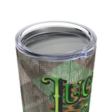 St. Patrick's Day Stainless Steel 20oz Tumbler/ Lucky AF Marquee Lights And Green Argyle On Wood Irish Travel Mug Gift