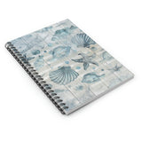 Nautical Journal/ Beige White Stripe Watercolor Blue Seashells And Fish Coastal Tropical Summer Notebook/ Diary Gift